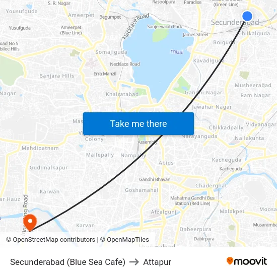 Secunderabad (Blue Sea Cafe) to Attapur map