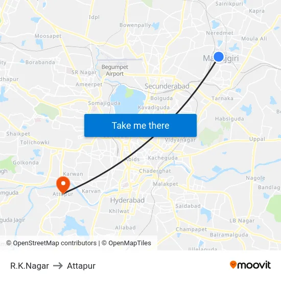 R.K.Nagar to Attapur map