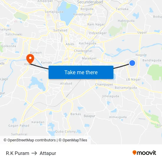 R.K Puram to Attapur map