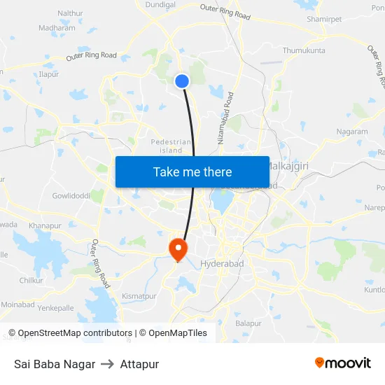 Sai Baba Nagar to Attapur map