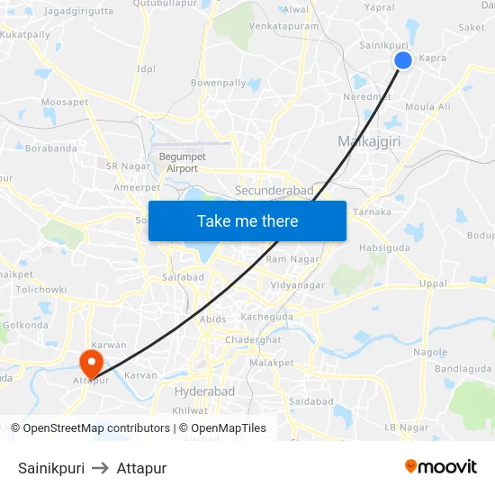 Sainikpuri to Attapur map