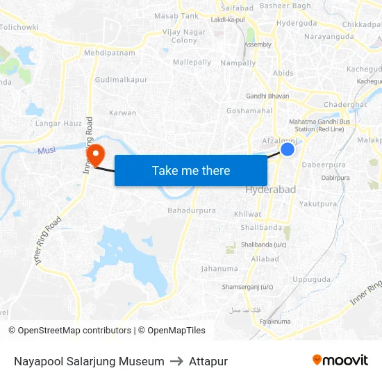 Nayapool Salarjung Museum to Attapur map