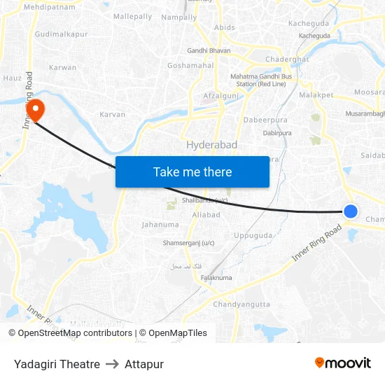 Yadagiri Theatre to Attapur map