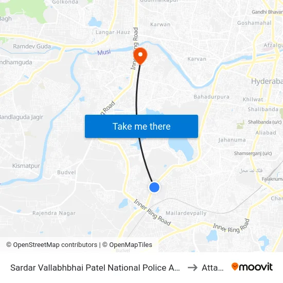 Sardar Vallabhbhai Patel National Police Academy to Attapur map