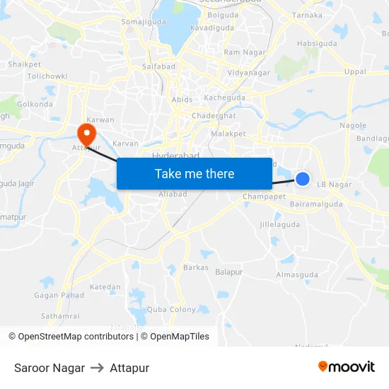 Saroor Nagar to Attapur map