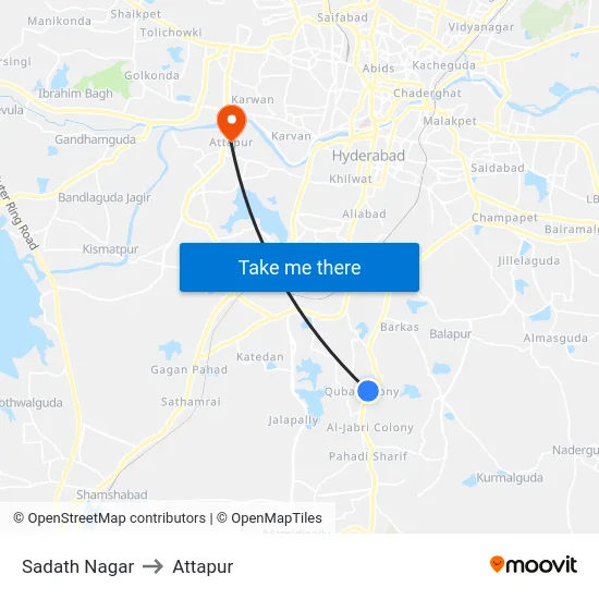 Sadath Nagar to Attapur map