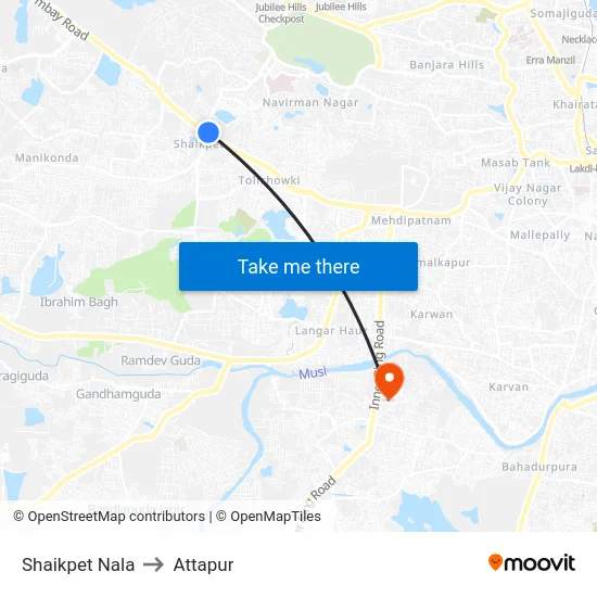 Shaikpet Nala to Attapur map
