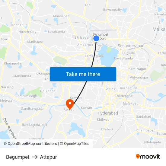 Begumpet to Attapur map