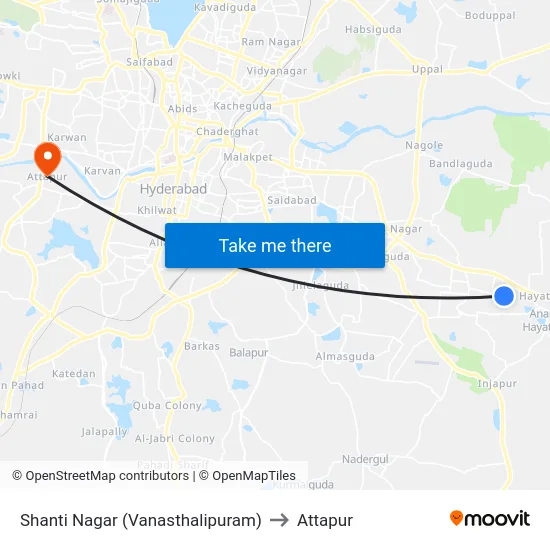 Shanti Nagar (Vanasthalipuram) to Attapur map