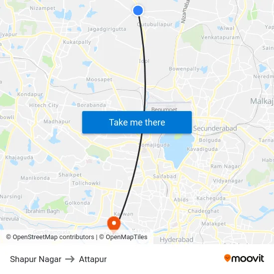 Shapur Nagar to Attapur map