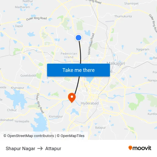 Shapur Nagar to Attapur map