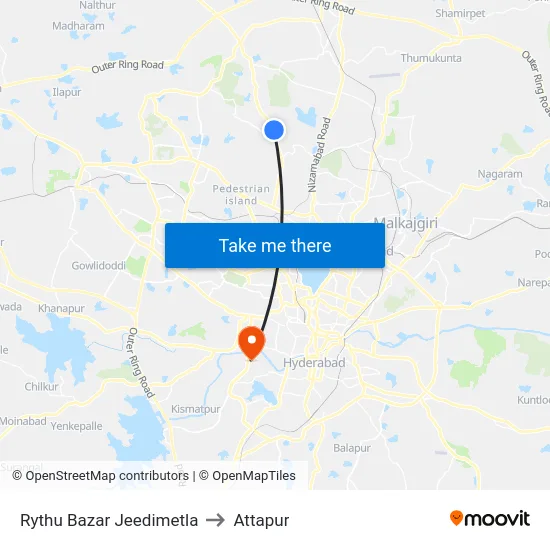 Rythu Bazar Jeedimetla to Attapur map