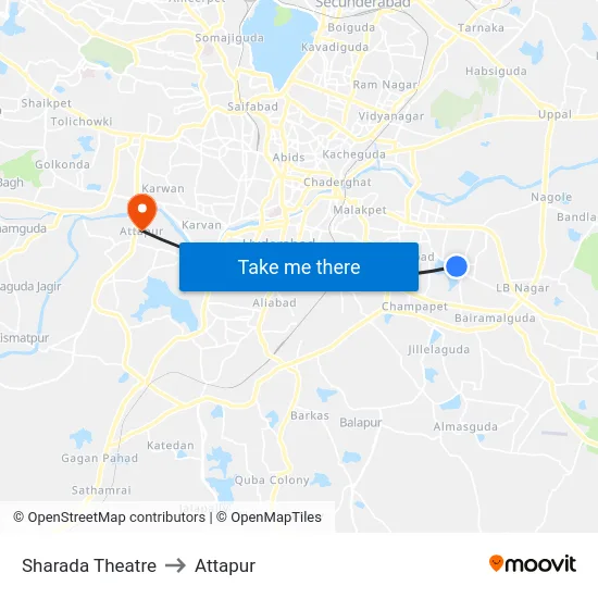 Sharada Theatre to Attapur map