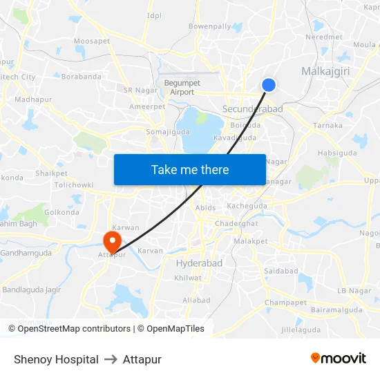 Shenoy Hospital to Attapur map
