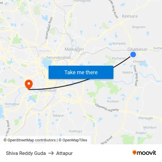 Shiva Reddy Guda to Attapur map