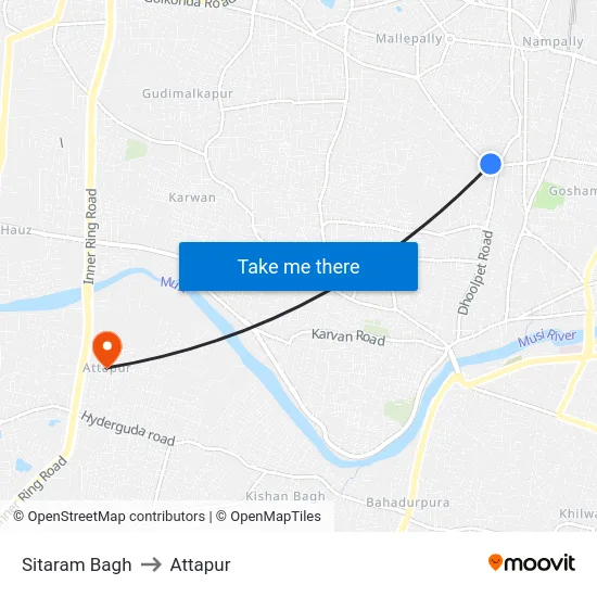 Sitaram Bagh to Attapur map