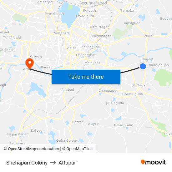 Snehapuri Colony to Attapur map