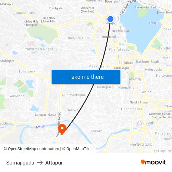 Somajiguda to Attapur map