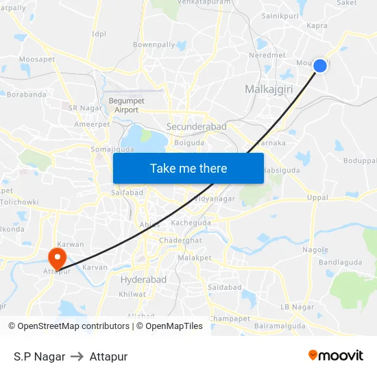 S.P Nagar to Attapur map