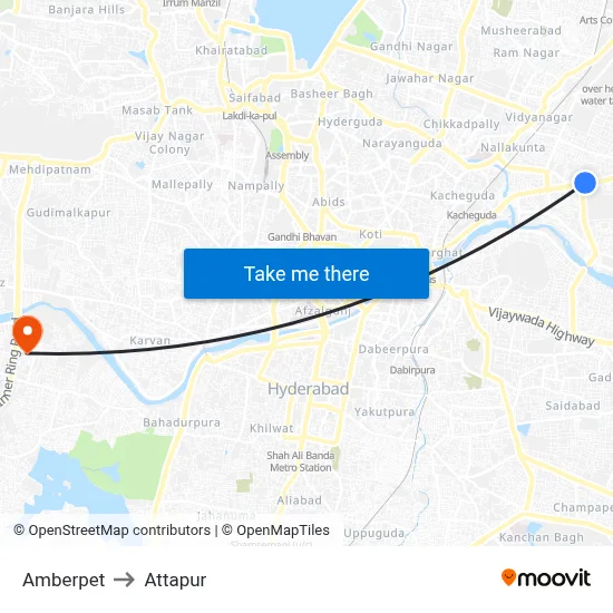 Amberpet to Attapur map