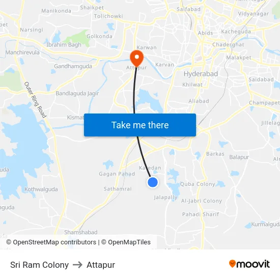 Sri Ram Colony to Attapur map