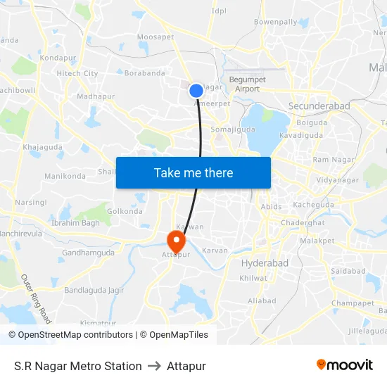 S.R Nagar Metro Station to Attapur map