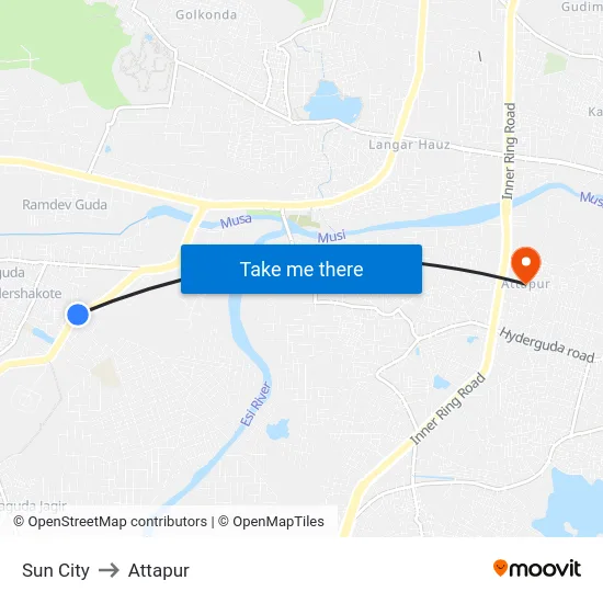 Sun City to Attapur map