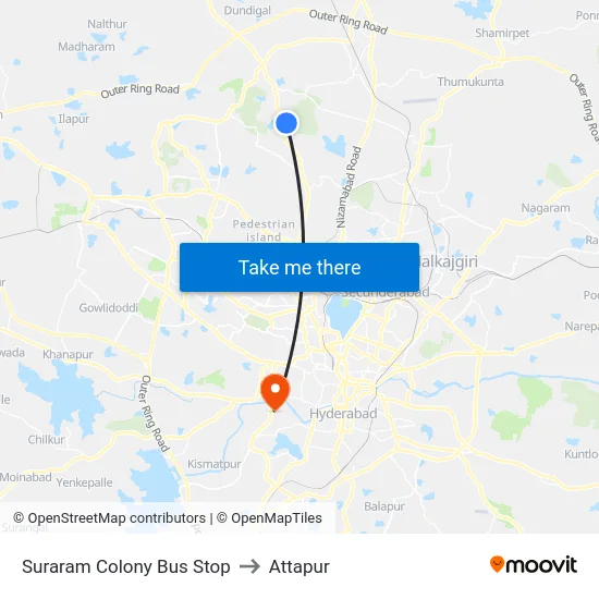 Suraram Colony Bus Stop to Attapur map