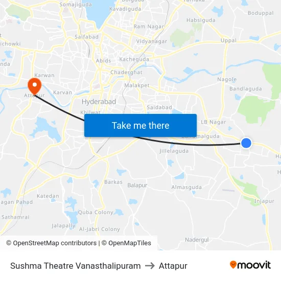 Sushma Theatre Vanasthalipuram to Attapur map