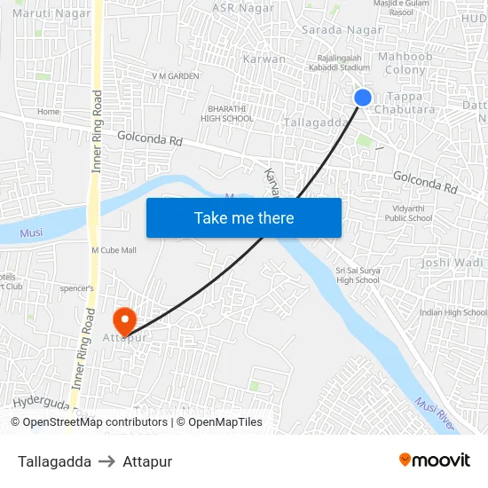 Tallagadda to Attapur map