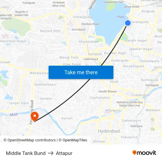 Middle Tank Bund to Attapur map