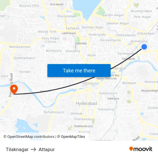 Tilaknagar to Attapur map