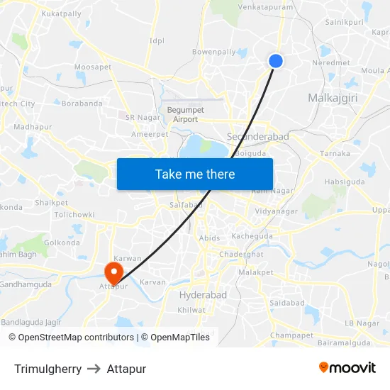 Trimulgherry to Attapur map