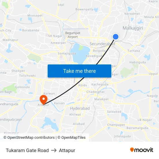 Tukaram Gate Road to Attapur map