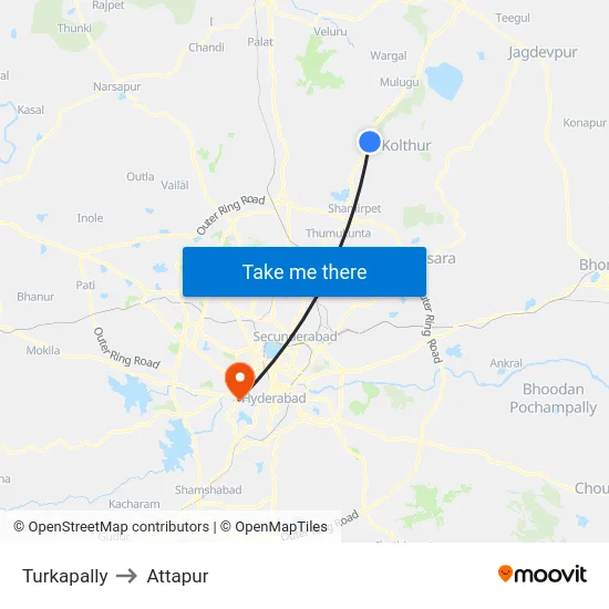 Turkapally to Attapur map