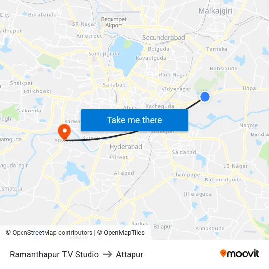 Ramanthapur T.V Studio to Attapur map