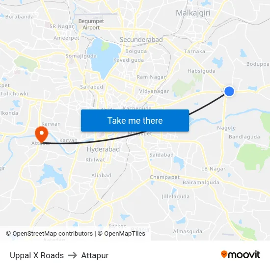 Uppal X Roads to Attapur map