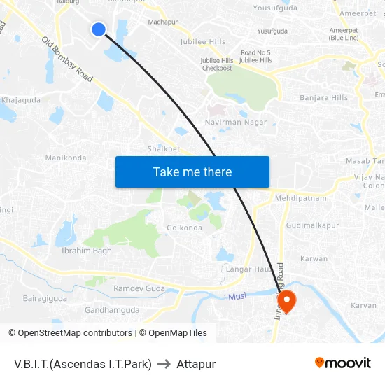 V.B.I.T.(Ascendas I.T.Park) to Attapur map
