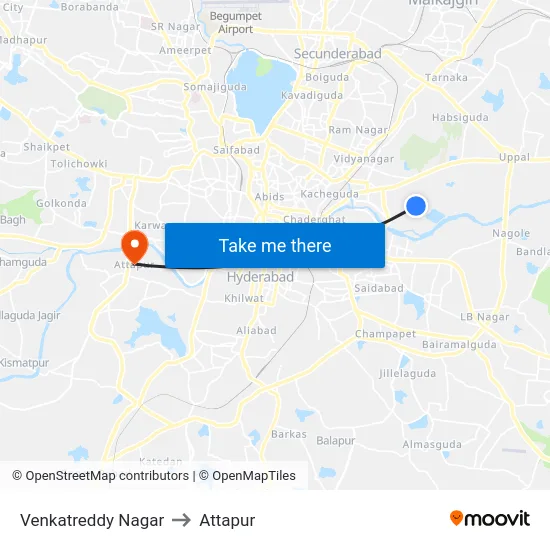 Venkatreddy Nagar to Attapur map