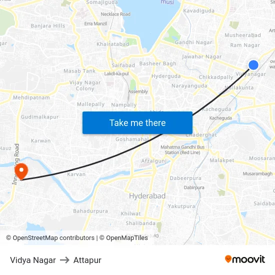 Vidya Nagar to Attapur map