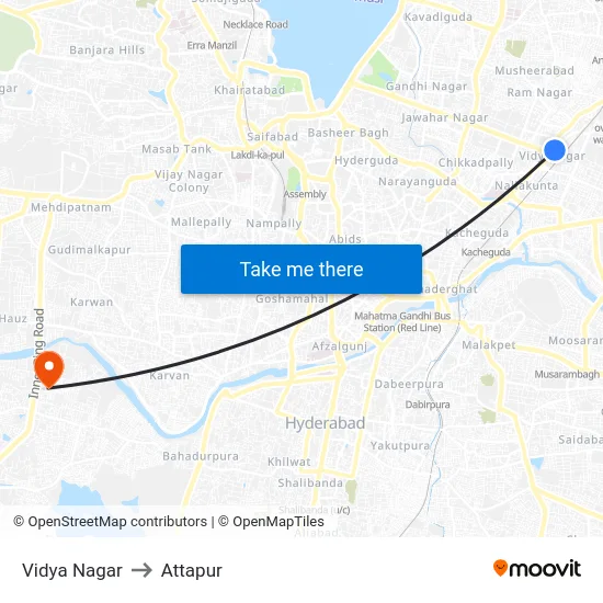 Vidya Nagar to Attapur map