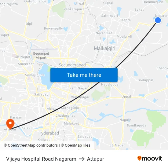 Vijaya Hospital Road Nagaram to Attapur map