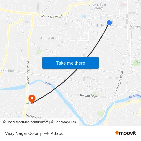 Vijay Nagar Colony to Attapur map