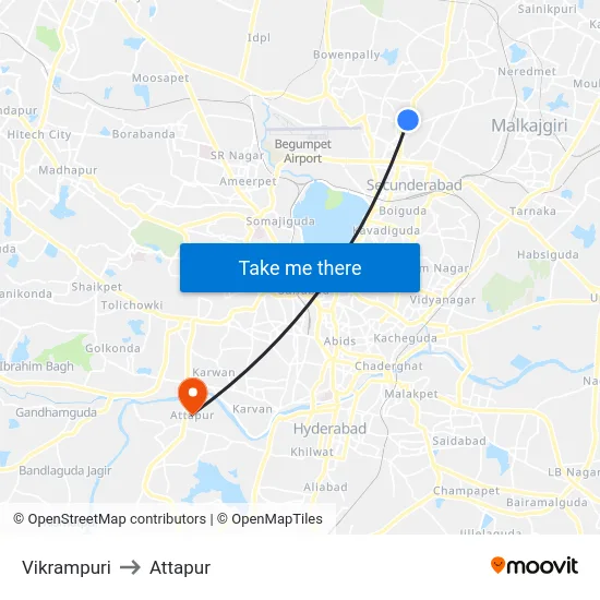 Vikrampuri to Attapur map