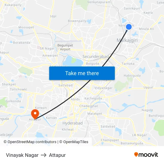 Vinayak Nagar to Attapur map