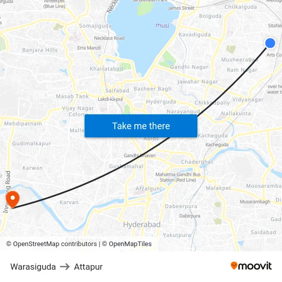 Warasiguda to Attapur map