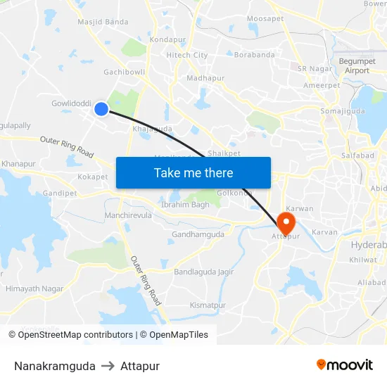 Nanakramguda to Attapur map