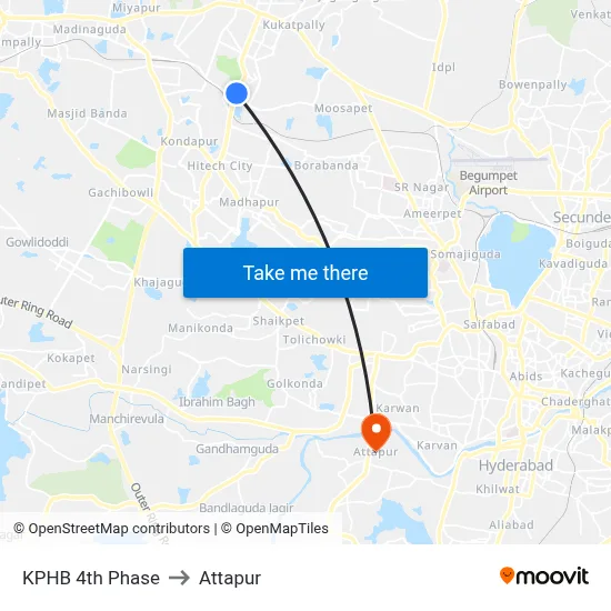 KPHB 4th Phase to Attapur map