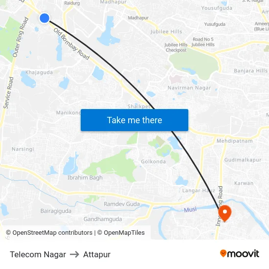 Telecom Nagar to Attapur map