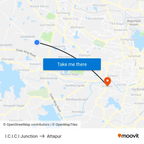 I.C.I.C.I Junction to Attapur map